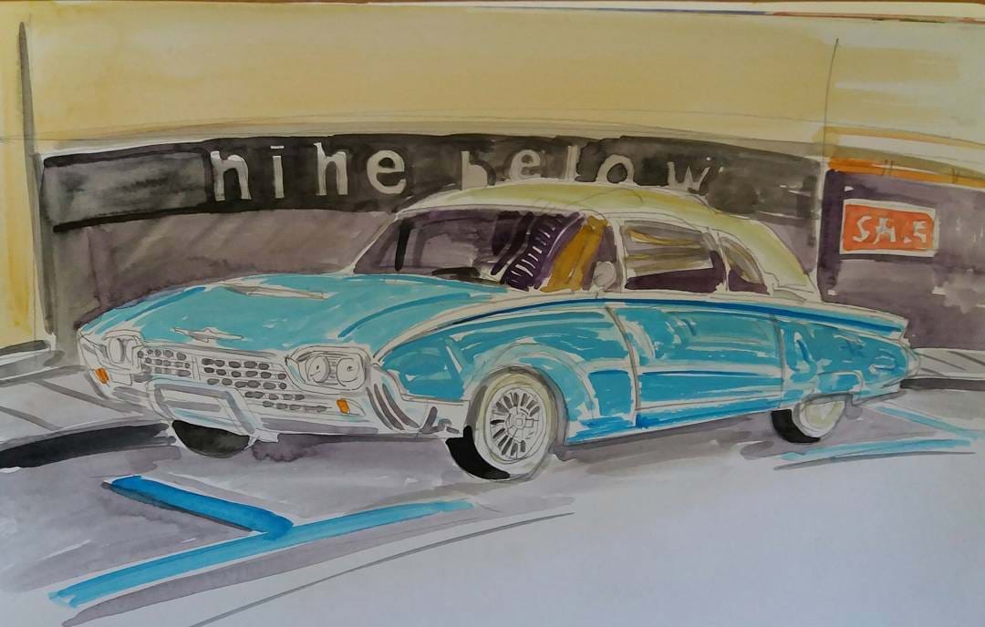  A vintage car parked  in Athens street.Watercolor on paper 2006 for salr $500